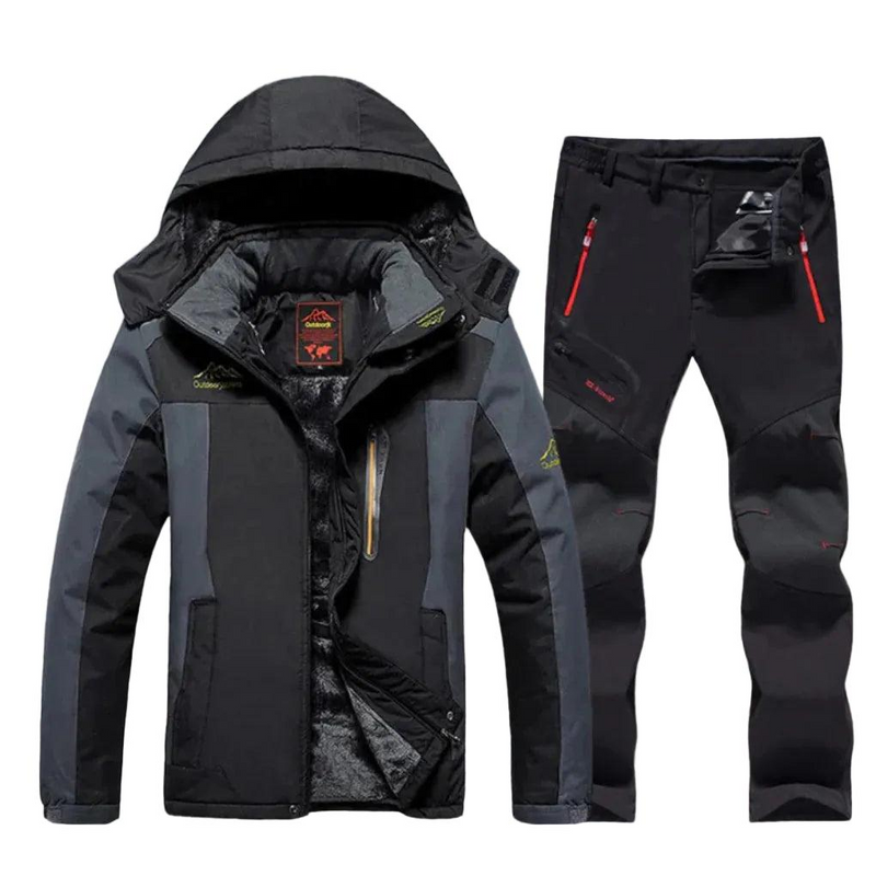 Men's Hooded Ski Jacket and Trousers Set for Winter Sports