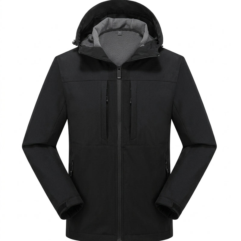 Men's hooded softshell jacket with zip front in anthracite