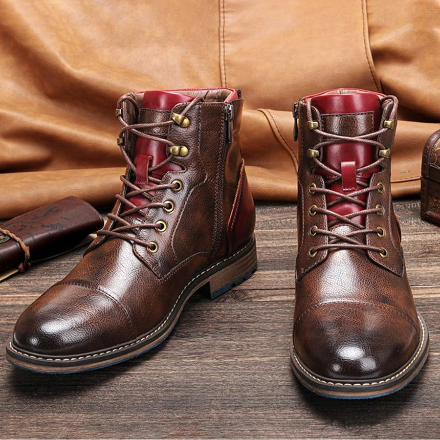 Men's Lace-Up Cap Toe Ankle Boots with Side Zip for Smart Casual Days