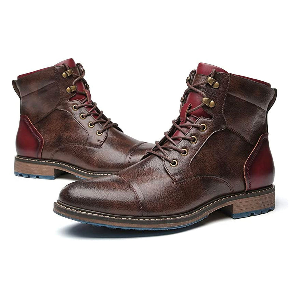 Pair of men's brown cap toe ankle boots