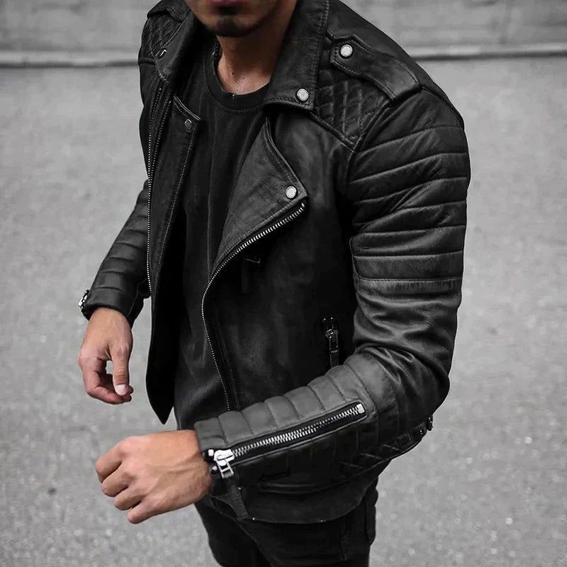 Men's leather-look biker jacket in black