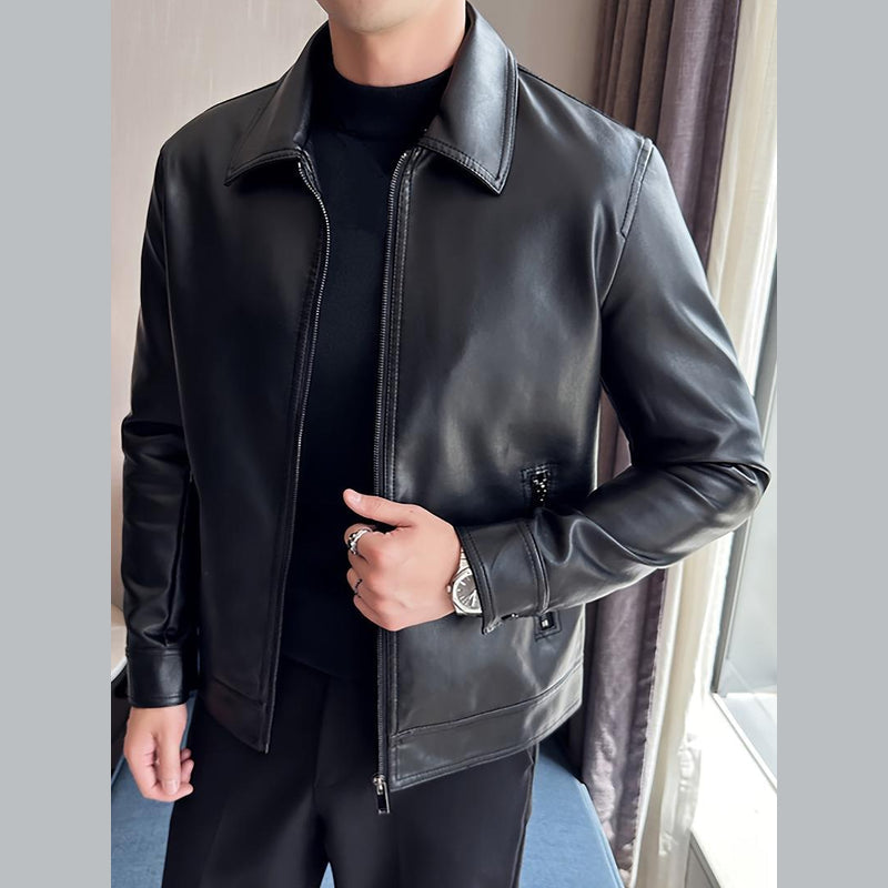Men's leather-look zip jacket in black
