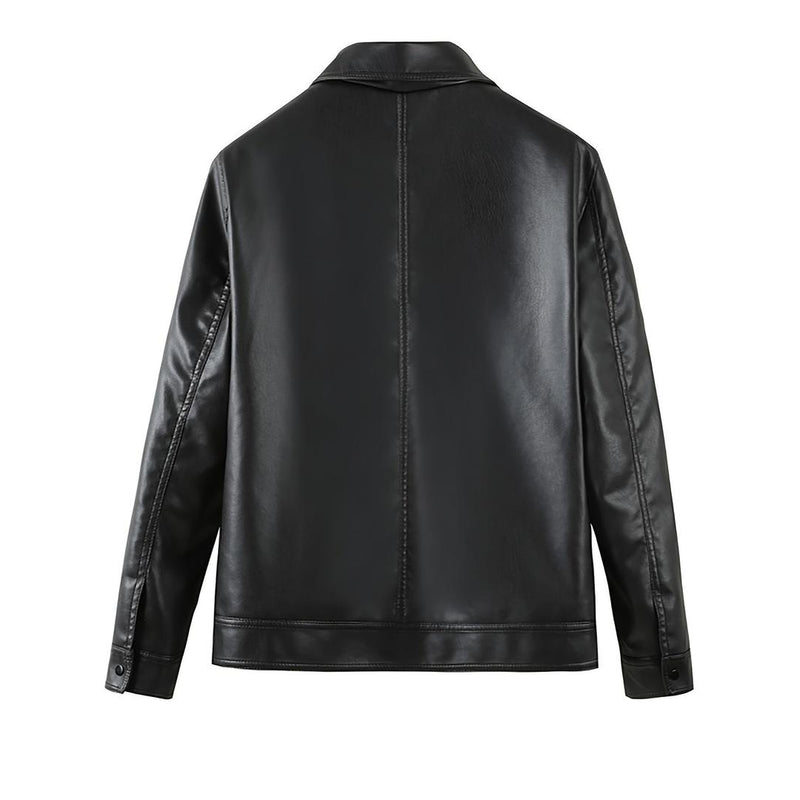 Men's black leather-look zip jacket – back view