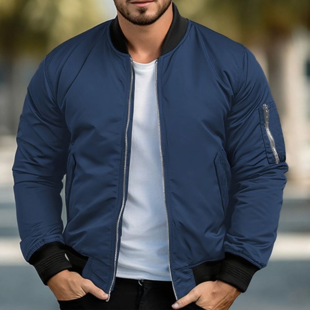 Men's Light Bomber Jacket with Sleeve Pocket in navy