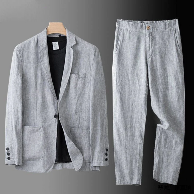 Men's cardigan and trousers set in grey