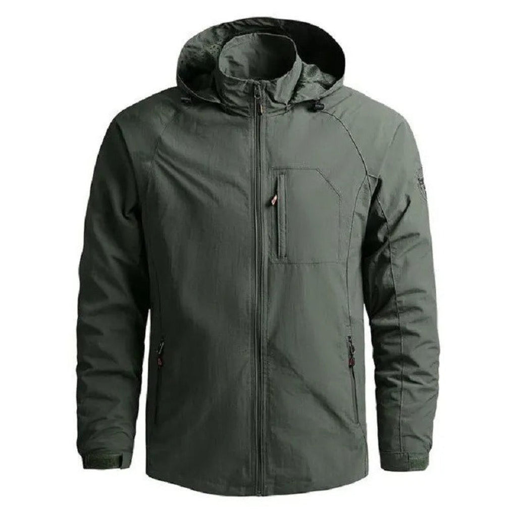 Men's green hooded cargo jacket – product view