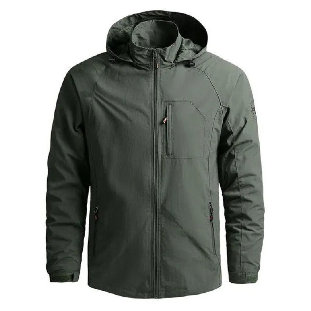 Men's green hooded cargo jacket – product view