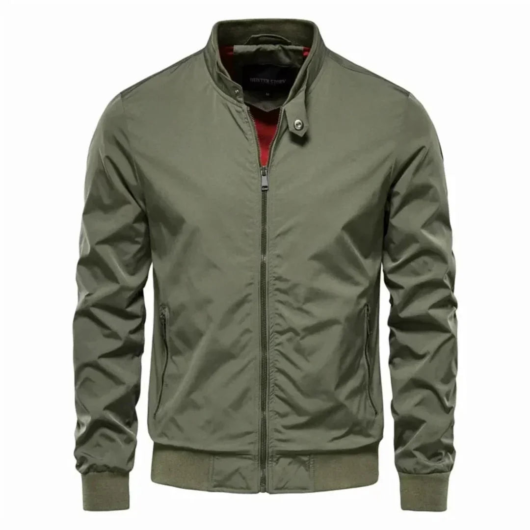 Men's green zip jacket with stand collar