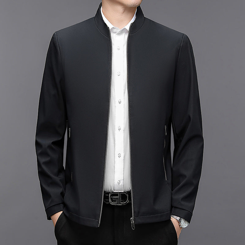 Man wearing the black zip jacket – front view