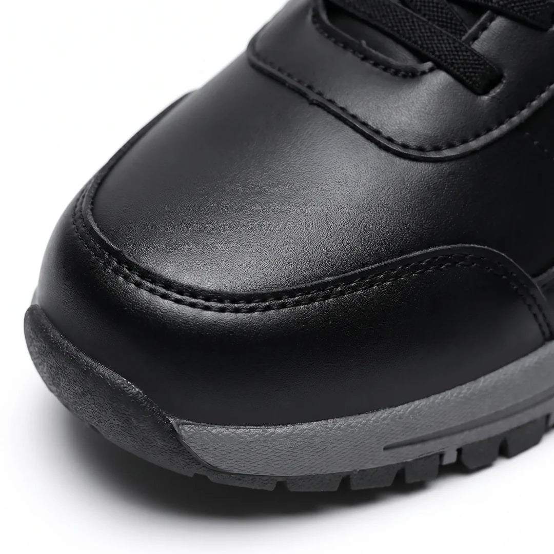Close-up of the toe on the black winter boot