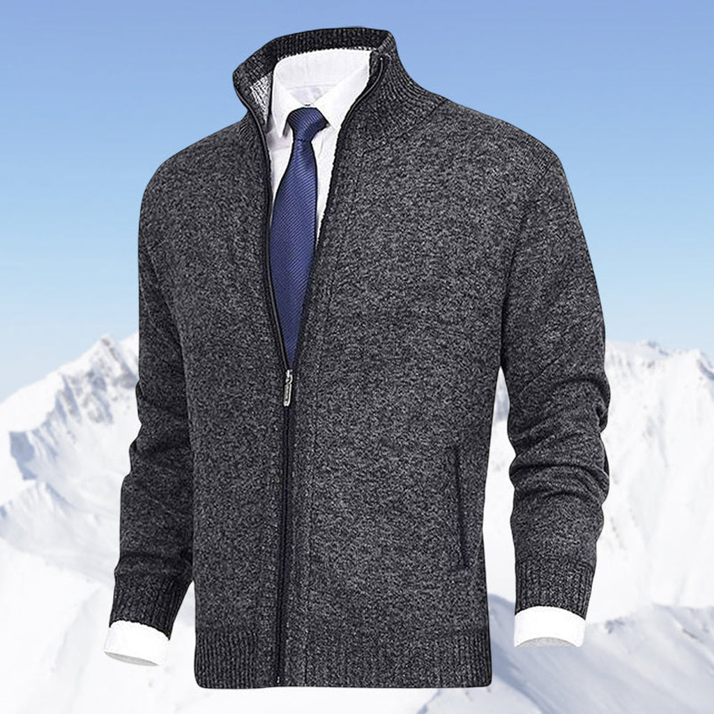Men's dark grey melange cardigan with zip