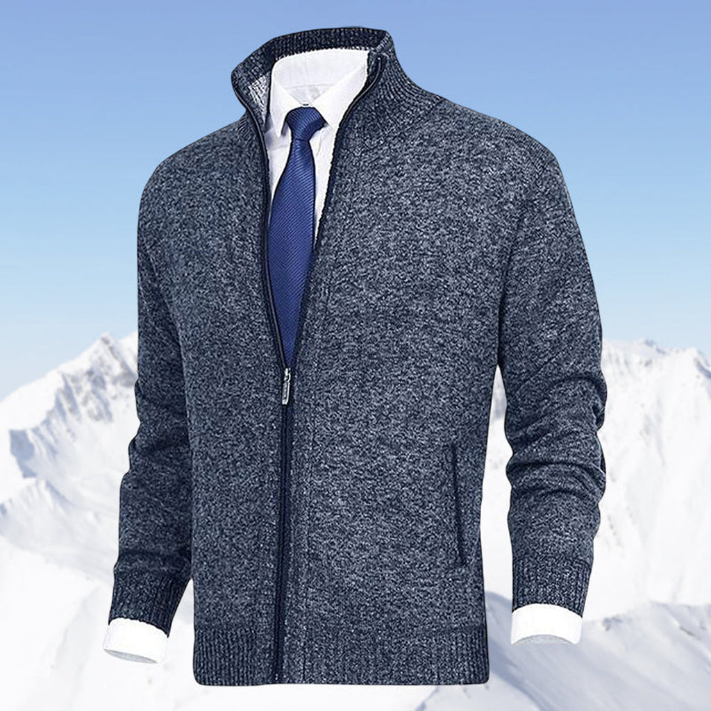 Men's blue melange zip-up cardigan