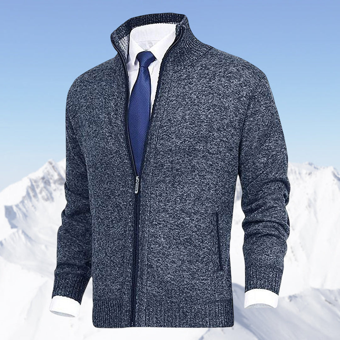 Men's blue melange zip-up cardigan