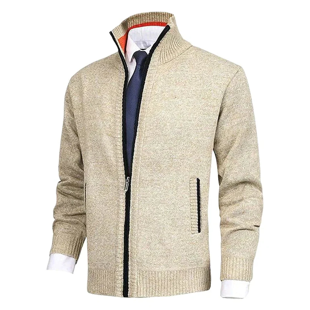 Men's beige zip cardigan – front view