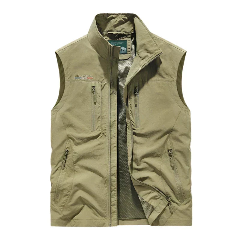 Men's Outdoor Zip Vest with Stand Collar and Chest Pockets