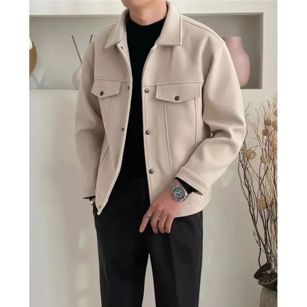 Men's Overshirt Jacket with Flap Chest Pockets in beige
