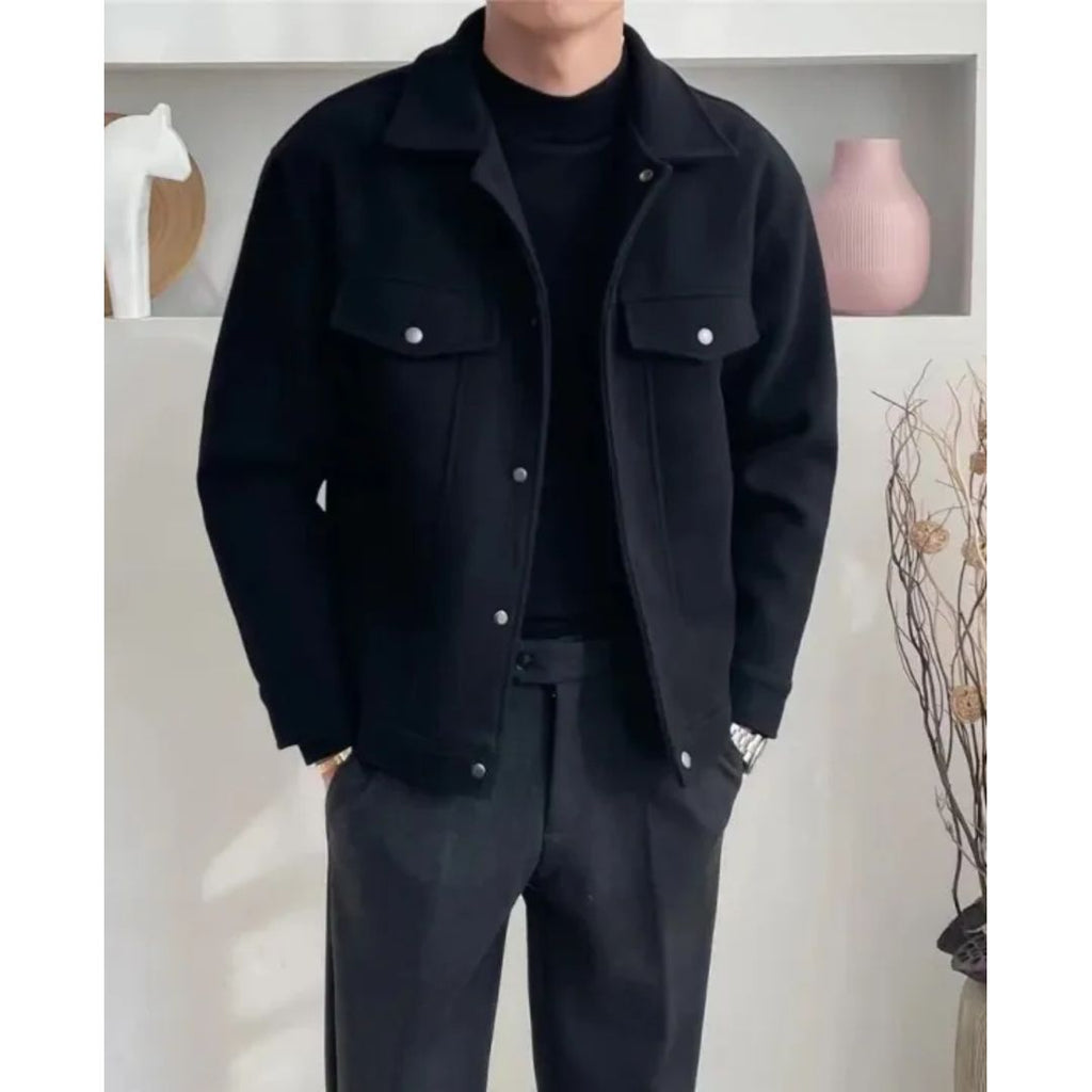 Men's Overshirt Jacket with Flap Chest Pockets in black