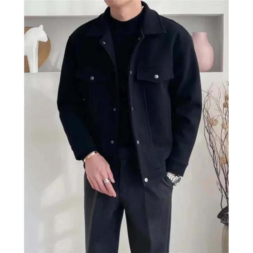 Men's Overshirt Jacket with Flap Chest Pockets in black, front view