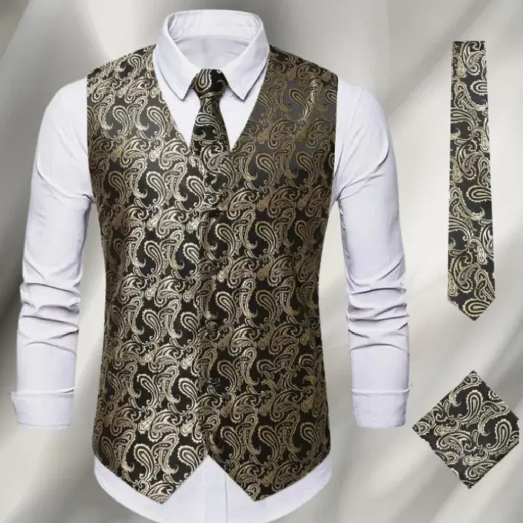 Men's gold paisley waistcoat set