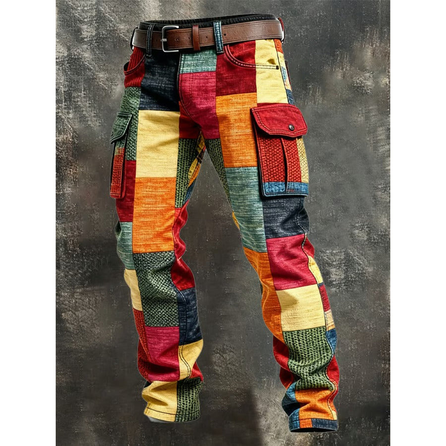 Men's Patchwork Cargo Trousers with Flap Pockets for Casual Days