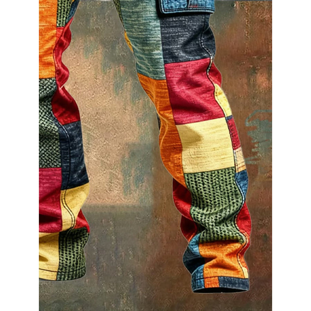Men's patchwork cargo trousers in motion