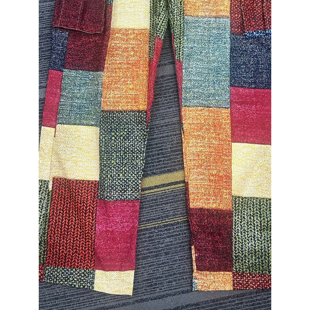 Close-up of the multicolour patchwork fabric