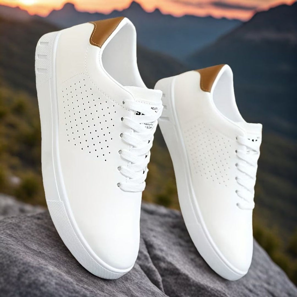 Men's perforated low top sneakers in white