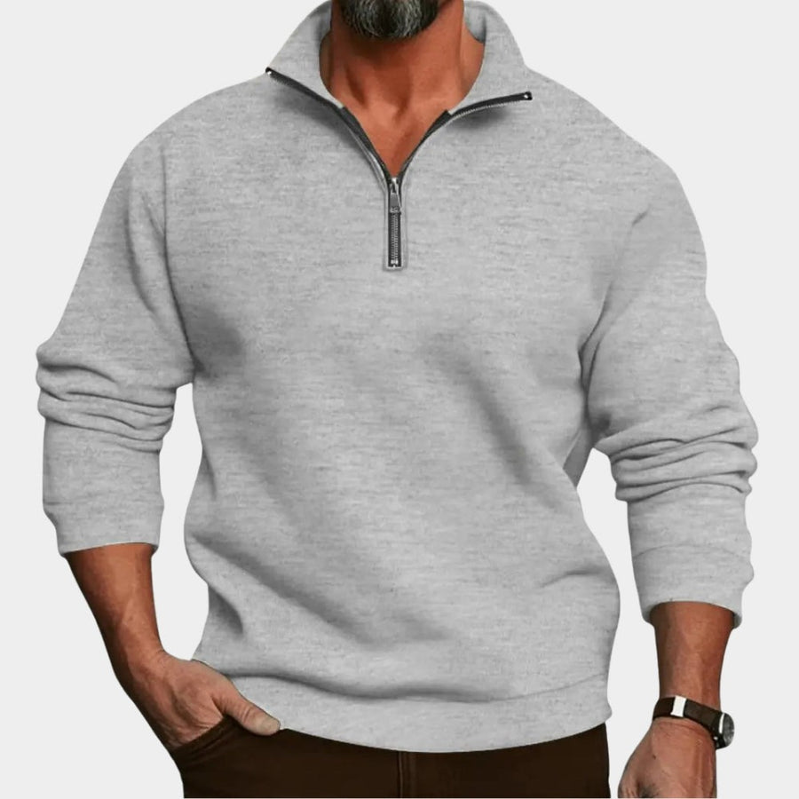 Men's Plain Half-Zip Sweatshirt with High Collar for Relaxed Days