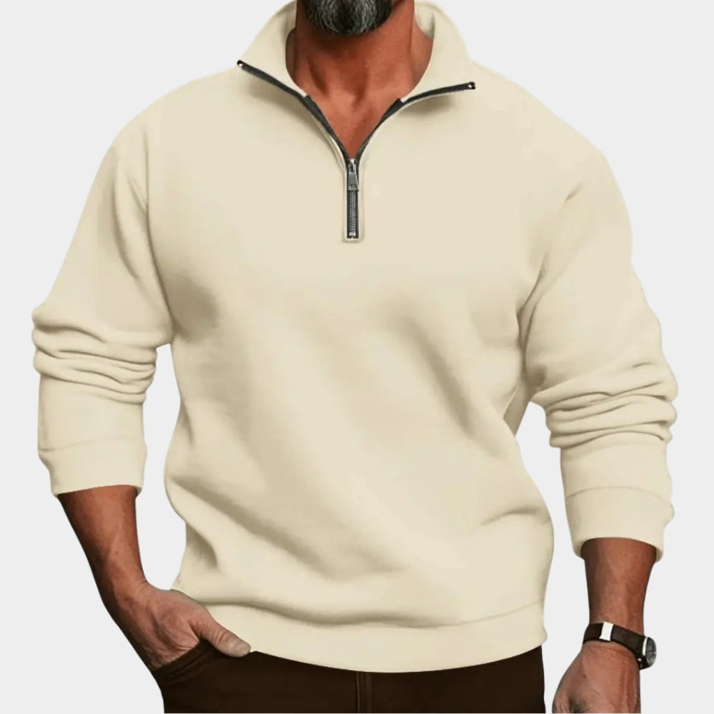 Men's plain half-zip sweatshirt in cream