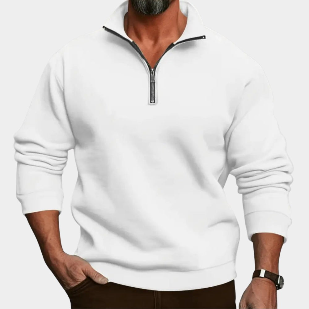 Men's plain half-zip sweatshirt in white