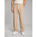 Men's beige pleated straight leg trousers – front view