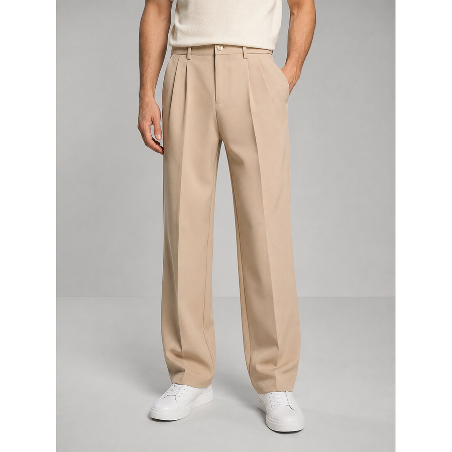 Men's Pleated Straight Leg Trousers for Smart Casual Days