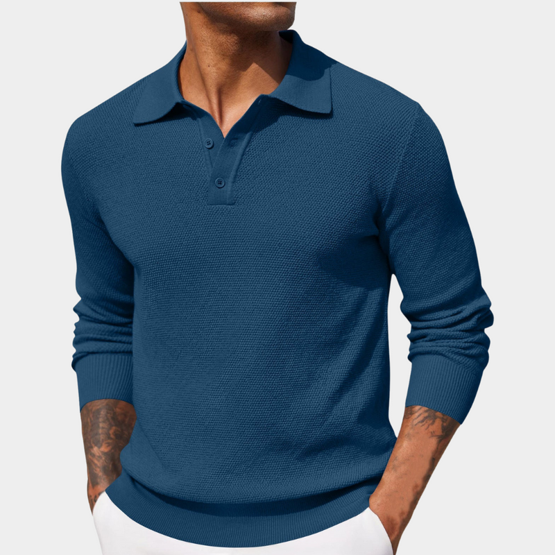 Men's Polo Collar Knit Pullover with Long Sleeves for Smart Casual Days