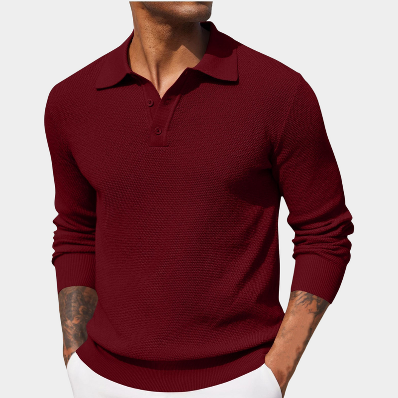 Men's polo collar knit pullover in red