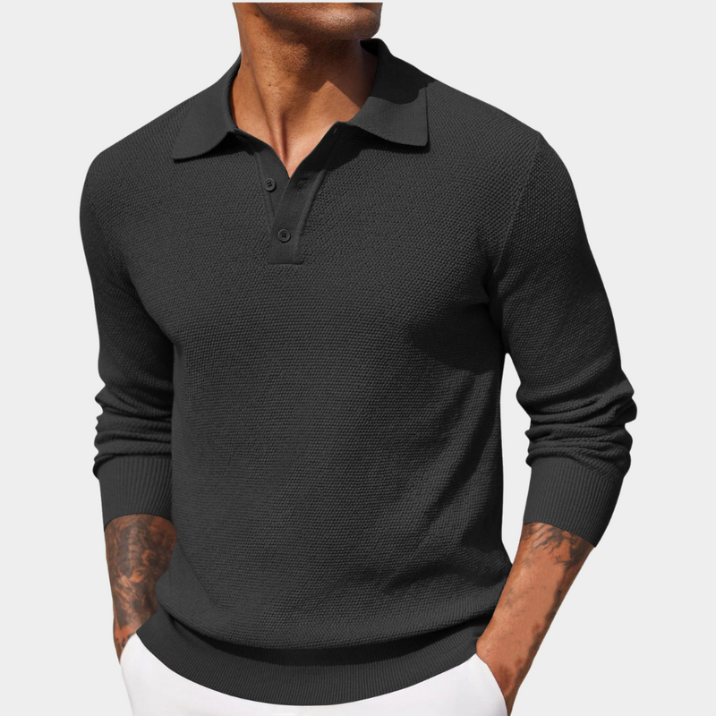 Men's polo collar knit pullover in grey