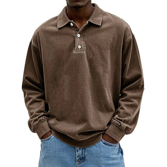 Men's polo collar sweatshirt in brown