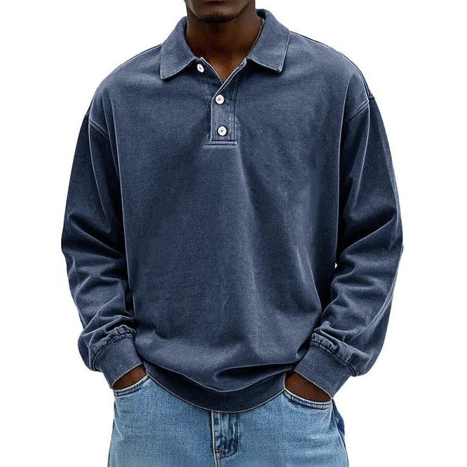 Men's polo collar sweatshirt in dark blue