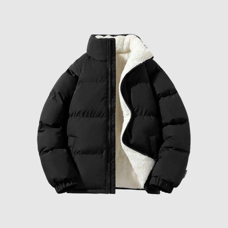 Men's puffer jacket with teddy lining in black