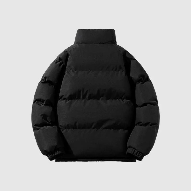 Men's black puffer jacket – back view