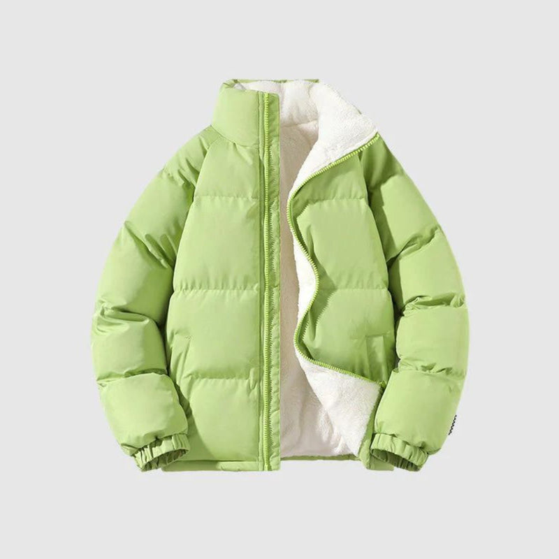 Men's puffer jacket with teddy lining in light green