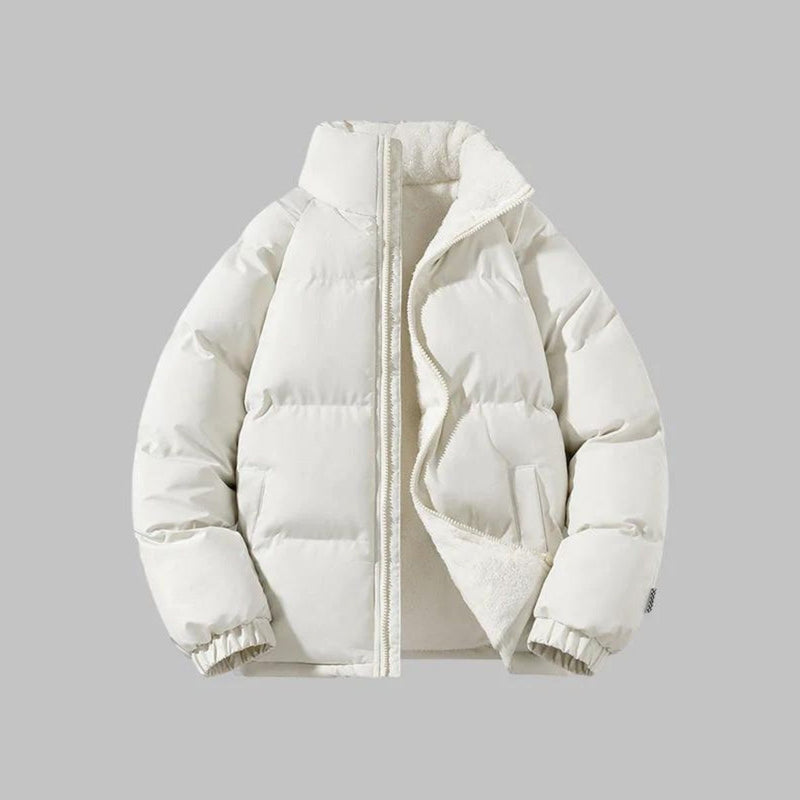 Men's puffer jacket with teddy lining in white