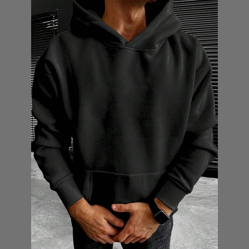 Man wearing the black hoodie – front view