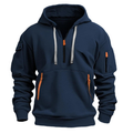 Men's pullover hoodie with zip pockets in dark blue