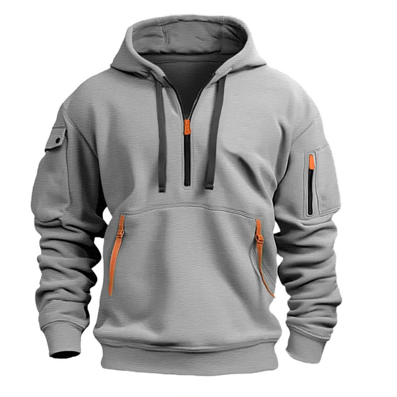 Men's pullover hoodie with zip pockets in light grey