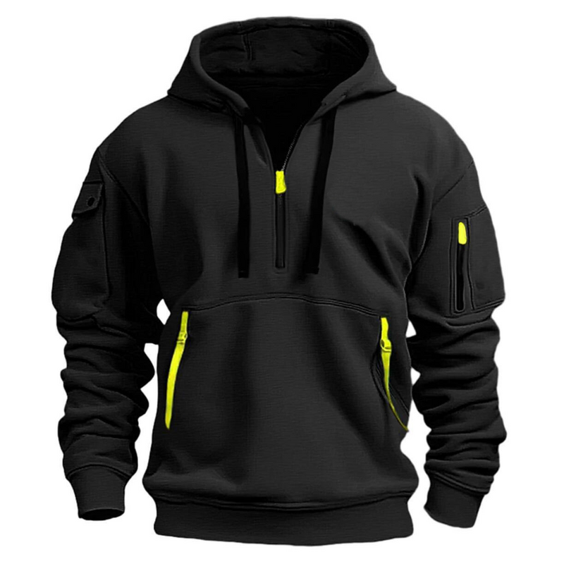 Men's pullover hoodie with zip pockets in black