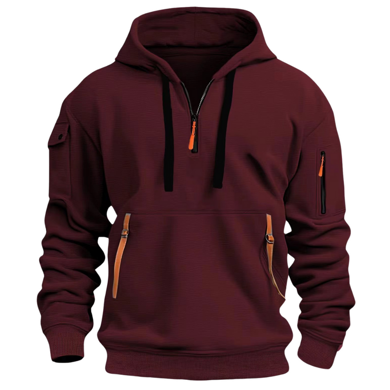 Men's pullover hoodie with zip pockets in red
