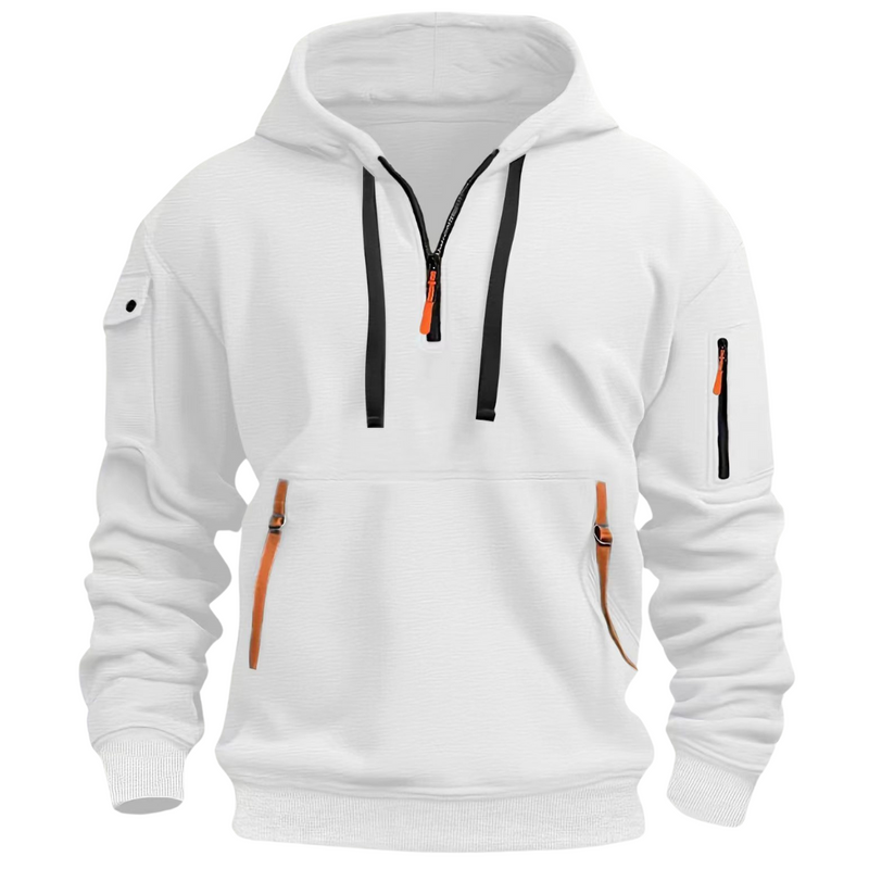 Men's pullover hoodie with zip pockets in white