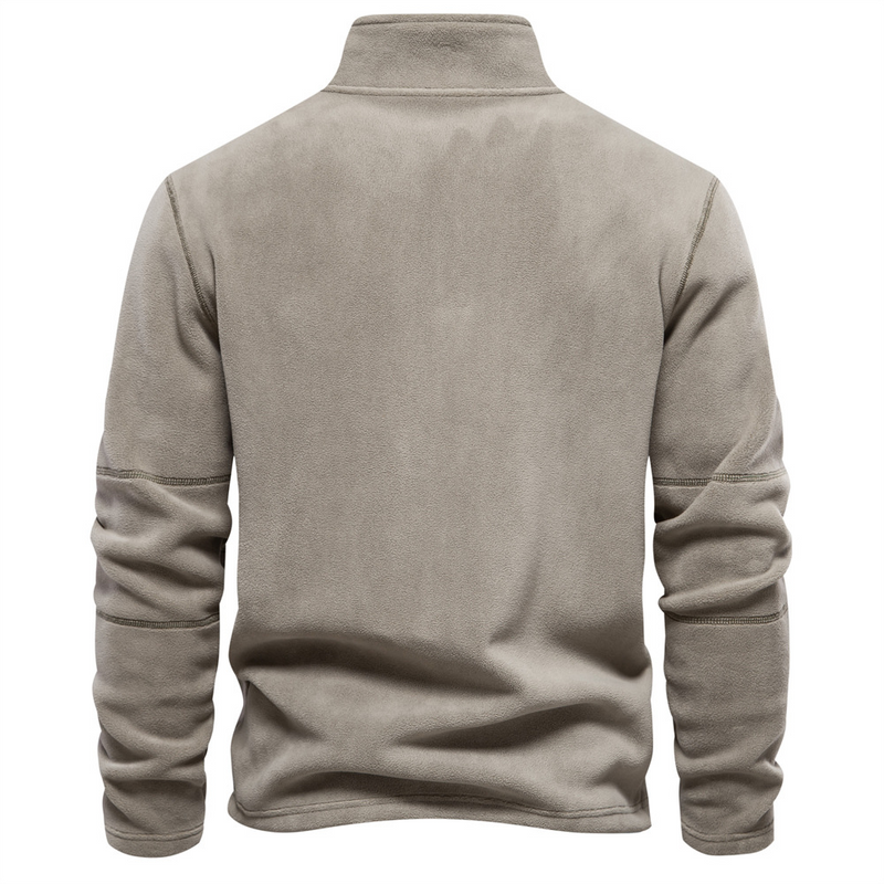 Men's quarter-zip sweatshirt in taupe – front view