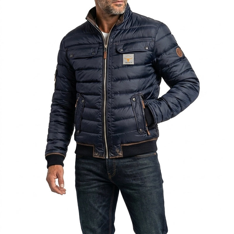 Men's Quilted Bomber Jacket with Flap Chest Pockets for Autumn Winter