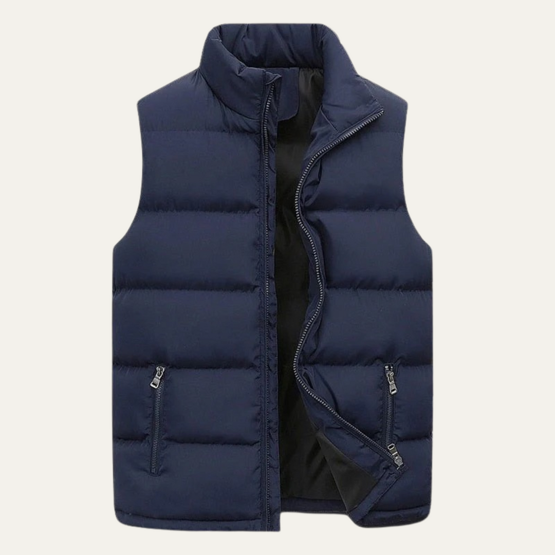 Men's navy quilted puffer gilet – front view